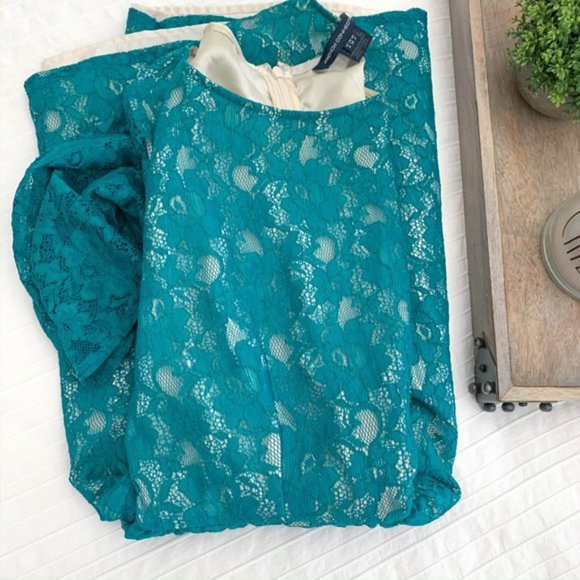 French Connection Teal Lace Long Sleeve Dress - Picture 14 of 14